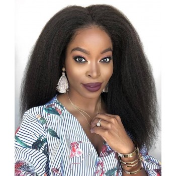 Kinky Straight Human Hair Bundles With 13X4 Lace Frontal Closure