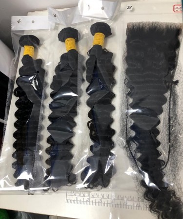 Deep Wave Human Hair Three Bundles With 5*5 Lace Closure 1 pieces /Set 5*5 Lace Closure With Three Deep Wave Human Hair Bundles