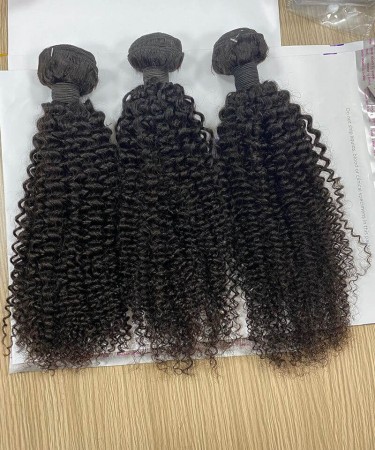 Kinky Curly Human Hair Four Bundles With 13x6 Lace Closure 1 pieces /Set 13x6 Lace Closure With Four Kinky Curly Human Hair Bundles