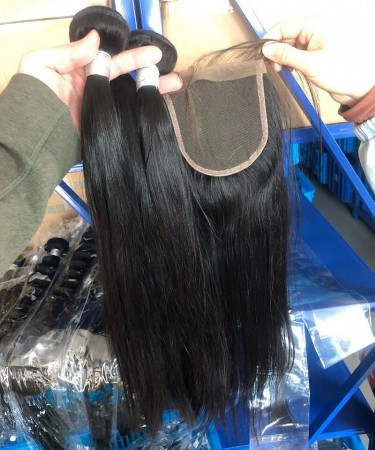 Straight Wave Human Hair Three Bundles With 5*5 Lace Closure 1 pieces /Set 5*5 Lace Closure With Three Straight Wave Human Hair Bundles