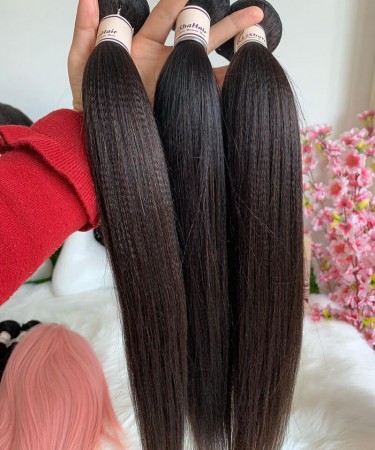 Light Yaki Straight Human Hair Four Bundles With 2x6 Transparent Lace Closure 1 pieces /Set 2x6 Transparent Lace Closure With Four Light Yaki Straight Human Hair Bundles