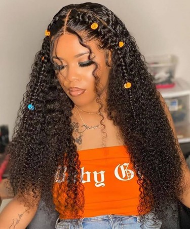 Kinky Curly Human Hair Three Bundles With 2*6 Transparent Lace Closure 1 pieces /Set 2*6 Transparent Lace Closure With Three  Kinky Curly Human Hair Bundles