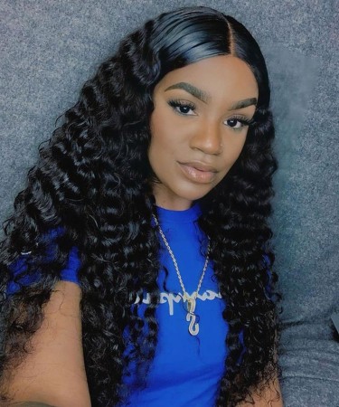  Deep Wave Human Hair Three Bundles With 2*6 Transparent Lace Closure 1 pieces /Set 2*6 Transparent Lace Closure With Three  Deep Wave Human Hair Bundles