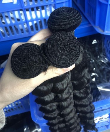 Deep Wave Human Hair Three Bundles With 360 Lace Closure 1 pieces /Set 360 Lace Closure With Three Deep Wave Human Hair Bundles