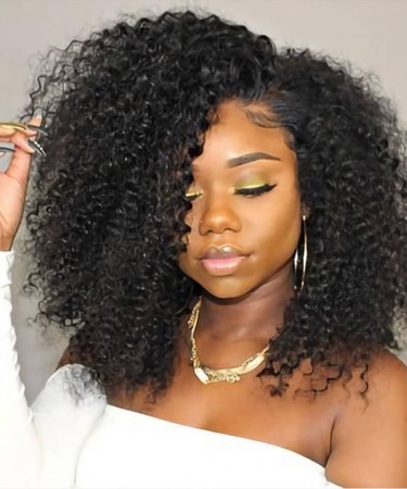 Kinky Curly Human Hair Three Bundles With 13X4 Lace Frontal Closure 1 pieces /Set 13*4 Lace Closure With Three Kinky Curly Human Hair Bundles