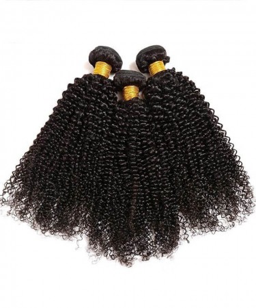 Kinky Curly Human Hair Three Bundles With 2*6 HD Lace Closure 1 pieces /Set 2*6 HD Lace Closure With Three Kinky Curly Human Hair Bundles