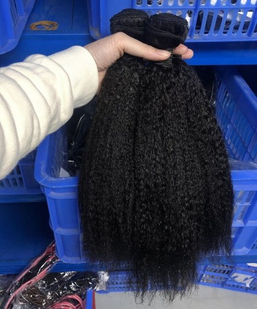 Kinky Straight Human Hair Four Bundles With 4x4 Lace Closure 1 pieces /Set 4x4 Lace Closure With Four Kinky Straight Human Hair Bundles