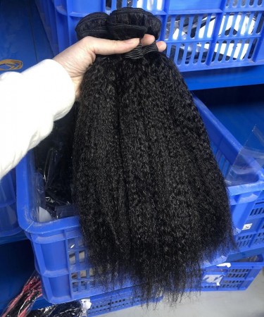 Kinky Straight Human Hair Four Bundles With 5x5 Lace Closure 1 pieces /Set 5x5 Lace Closure With Four Kinky Straight Human Hair Bundles