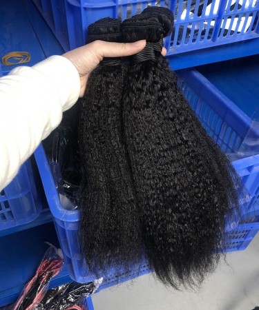Kinky Straight Human Hair Two Bundles With 360 Lace Closure 1 pieces /Set 360 Lace Closure With Two Kinky Straight Human Hair Bundles