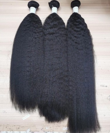 Kinky Straight Human Hair Three Bundles With 13*6 Lace Closure 1 pieces /Set 13*6 Lace Closure With Three Kinky Straight Human Hair Bundles