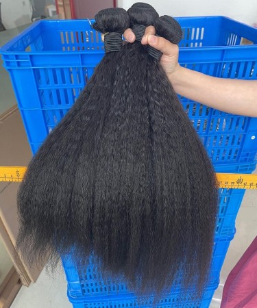 Kinky Straight Human Hair Four Bundles With 2x6 HD Lace Closure 1 pieces /Set 2x6 HD Lace Closure With Four Kinky Straight Human Hair Bundles