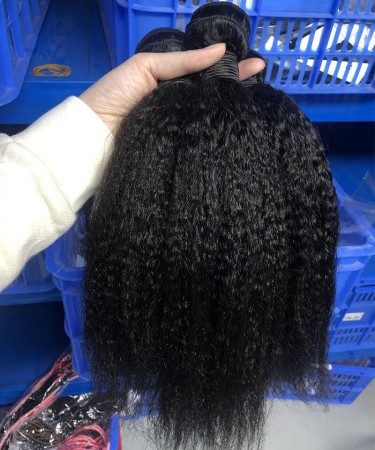Kinky Straight Human Hair Four Bundles With 360 Lace Closure 1 pieces /Set 360 Lace Closure With Four Kinky Straight Human Hair Bundles