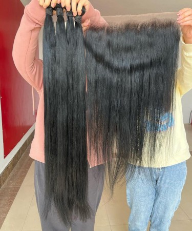 Straight Human Hair Three Bundles With 13X4 Lace Frontal Closure 1 pieces /Set 13*4 Lace Closure With Three Straight Wave Human Hair Bundles