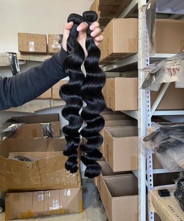 Loose Wave Human Hair Three Bundles With 360 Lace Closure 1 pieces /Set 360 Lace Closure With Three Loose Wave Human Hair Bundles