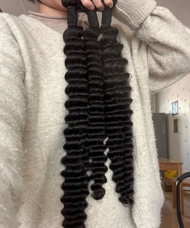 Deep Wave Human Hair Two Bundles With 360 Lace Closure 1 pieces /Set 360 Lace Closure With Two Deep Wave Human Hair Bundles