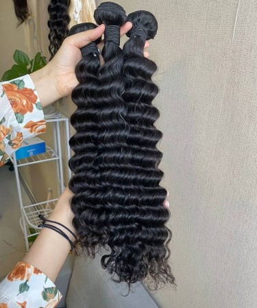 Deep Wave Human Hair Four Bundles With 4x4 Lace Closure 1 pieces /Set 4x4 Lace Closure With Four Deep Wave Human Hair Bundles