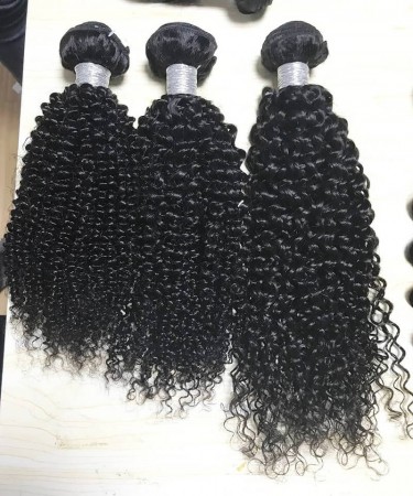 Kinky Curly Human Hair Four Bundles With 2x6 Transparent Lace Closure 1 pieces /Set 2x6 Transparent Lace Closure With Four Kinky Curly Human Hair Bundles