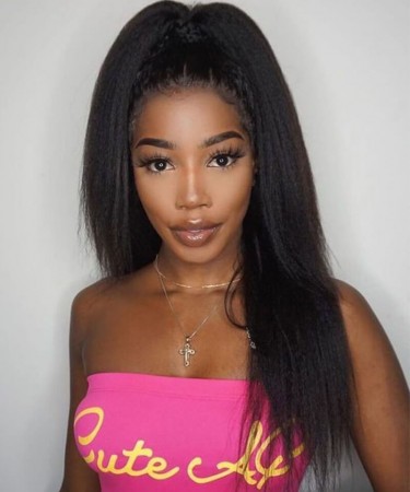 Coarse Yaki Straight Human Hair Three Bundles With 2*6 Transparent Lace Closure 1 pieces /Set 2*6 Transparent Lace Closure With Three Coarse Yaki Straight Human Hair Bundles